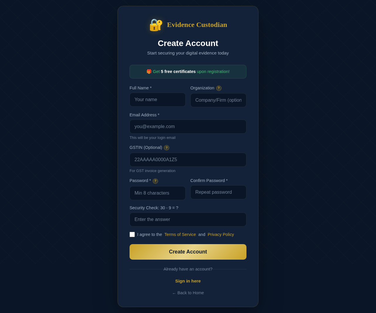 Registration form