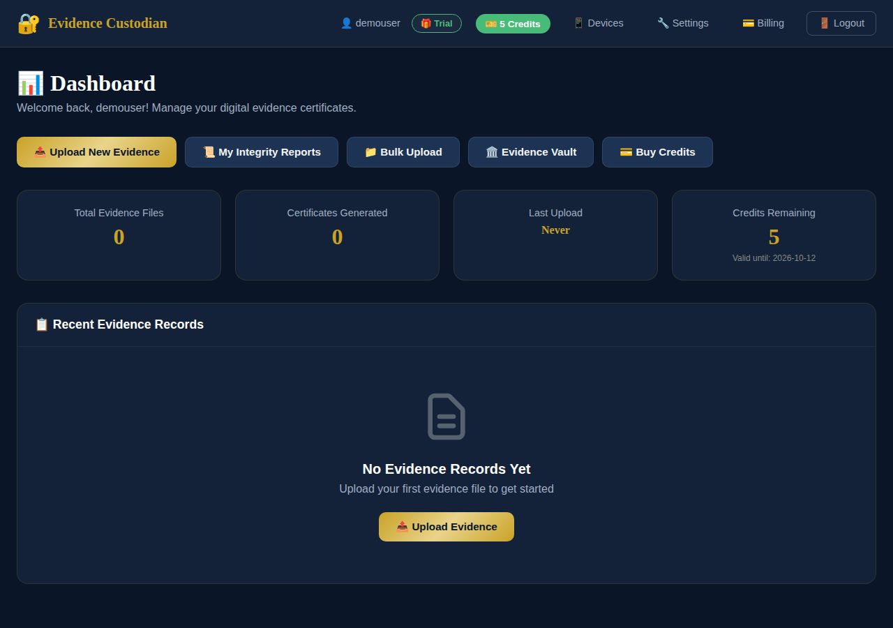 Dashboard after login