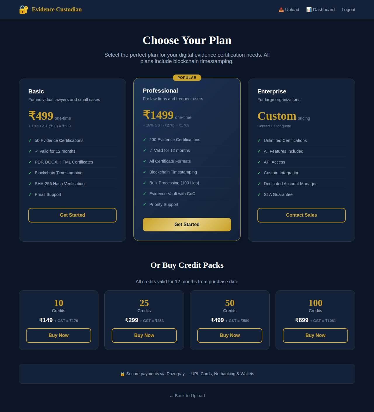 Pricing page
