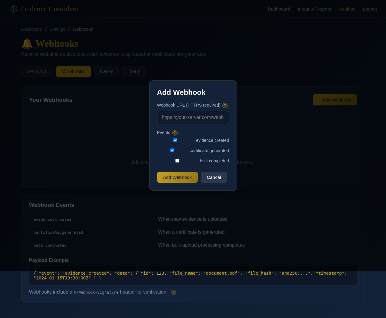 Add webhook dialog